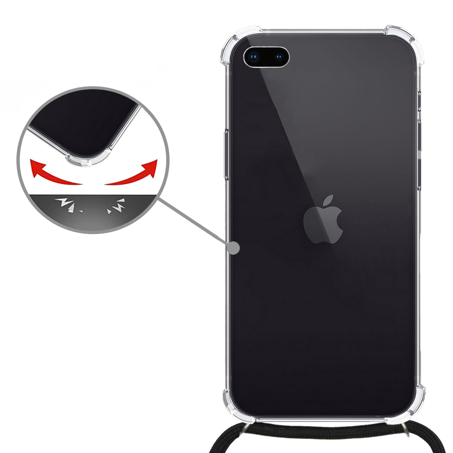 Nomfy Hoesje Geschikt voor iPhone 8 Plus Hoesje Shock Proof Transparant Met Telefoonketting Case Shock Koord - Hoesje Geschikt voor iPhone 8 Plus Shock Proof Case Met Koord - Transparant