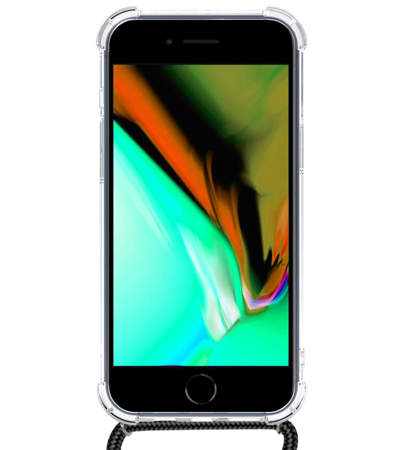 NoXx Hoes Geschikt voor iPhone 8 Plus Hoesje Transparant Met Telefoonkoord Cover Shock Proof Case Koord Hoes