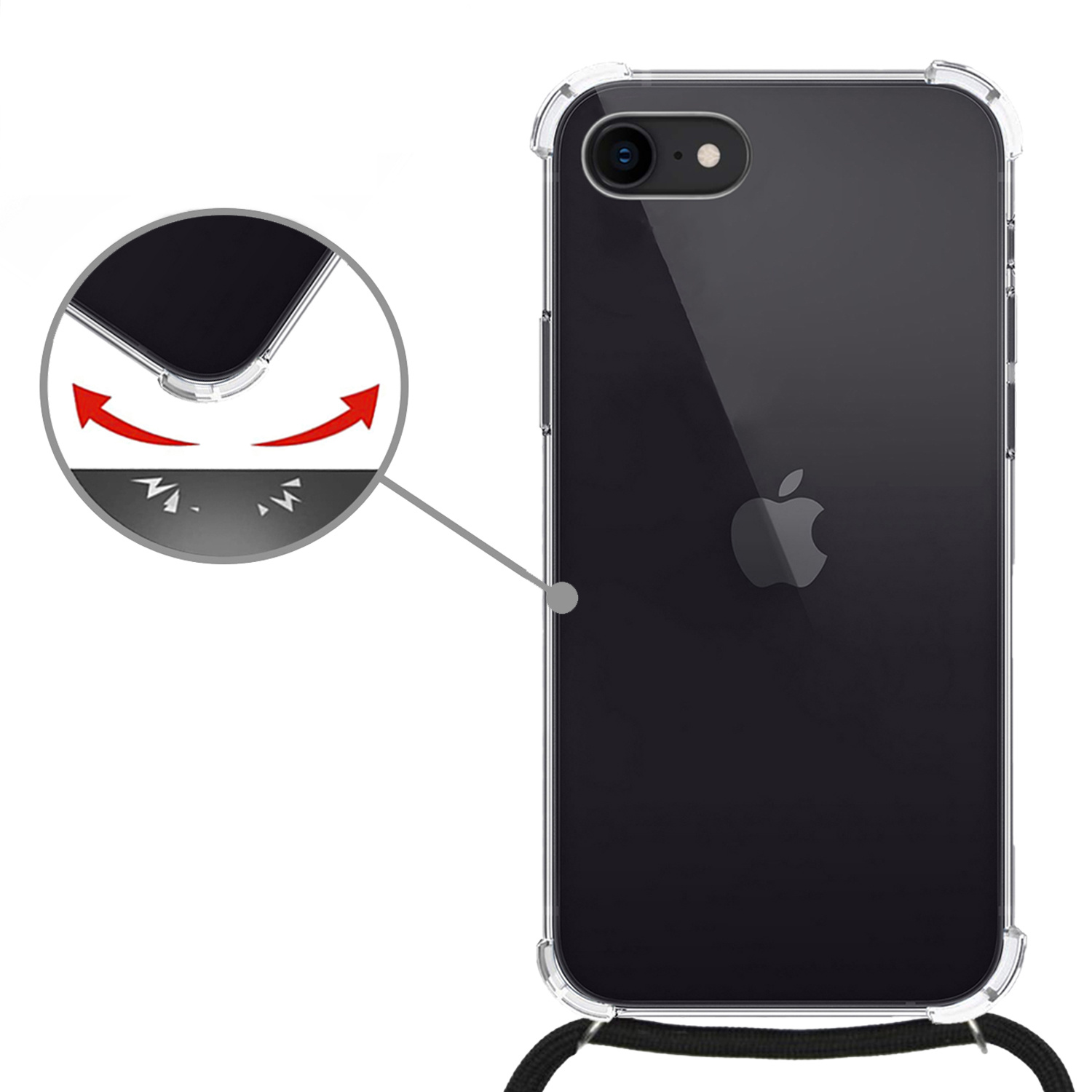 Nomfy Hoesje Geschikt voor iPhone SE 2020 Hoesje Shock Proof Transparant Met Telefoonketting Case Shock Koord - Hoesje Geschikt voor iPhone SE (2020) Shock Proof Case Met Koord - Transparant