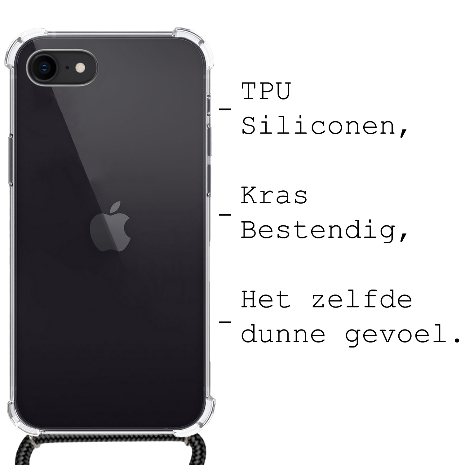 BASEY. Hoes Geschikt voor iPhone SE 2020 Hoesje Shock Proof Case Met Koord Shock Hoes Met Koord - Hoesje Geschikt voor iPhone SE (2020) Hoes Cover Met Koord - Transparant