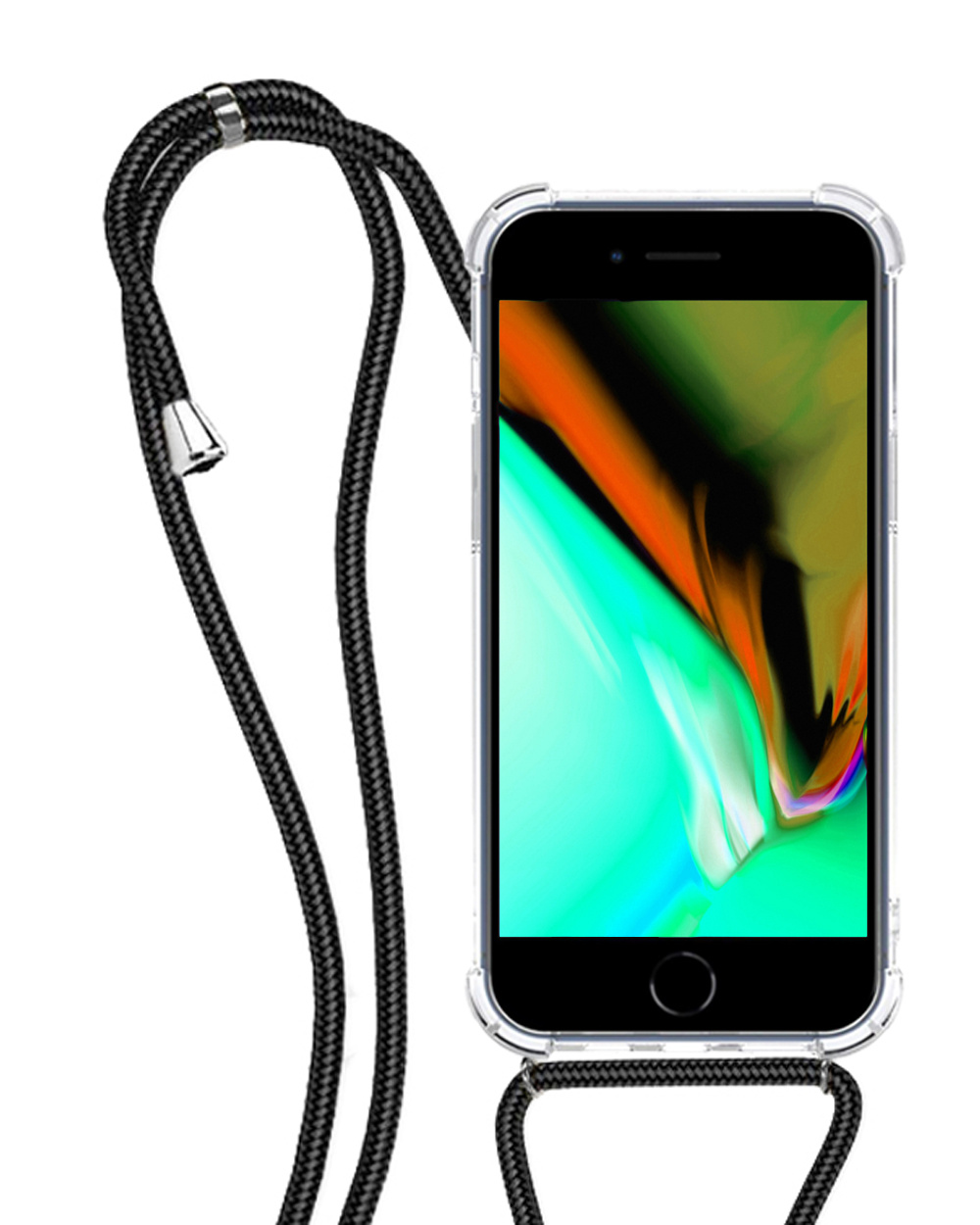 NoXx Hoes Geschikt voor iPhone 8 Hoesje Transparant Met Telefoonkoord Cover Shock Proof Case Koord Hoes