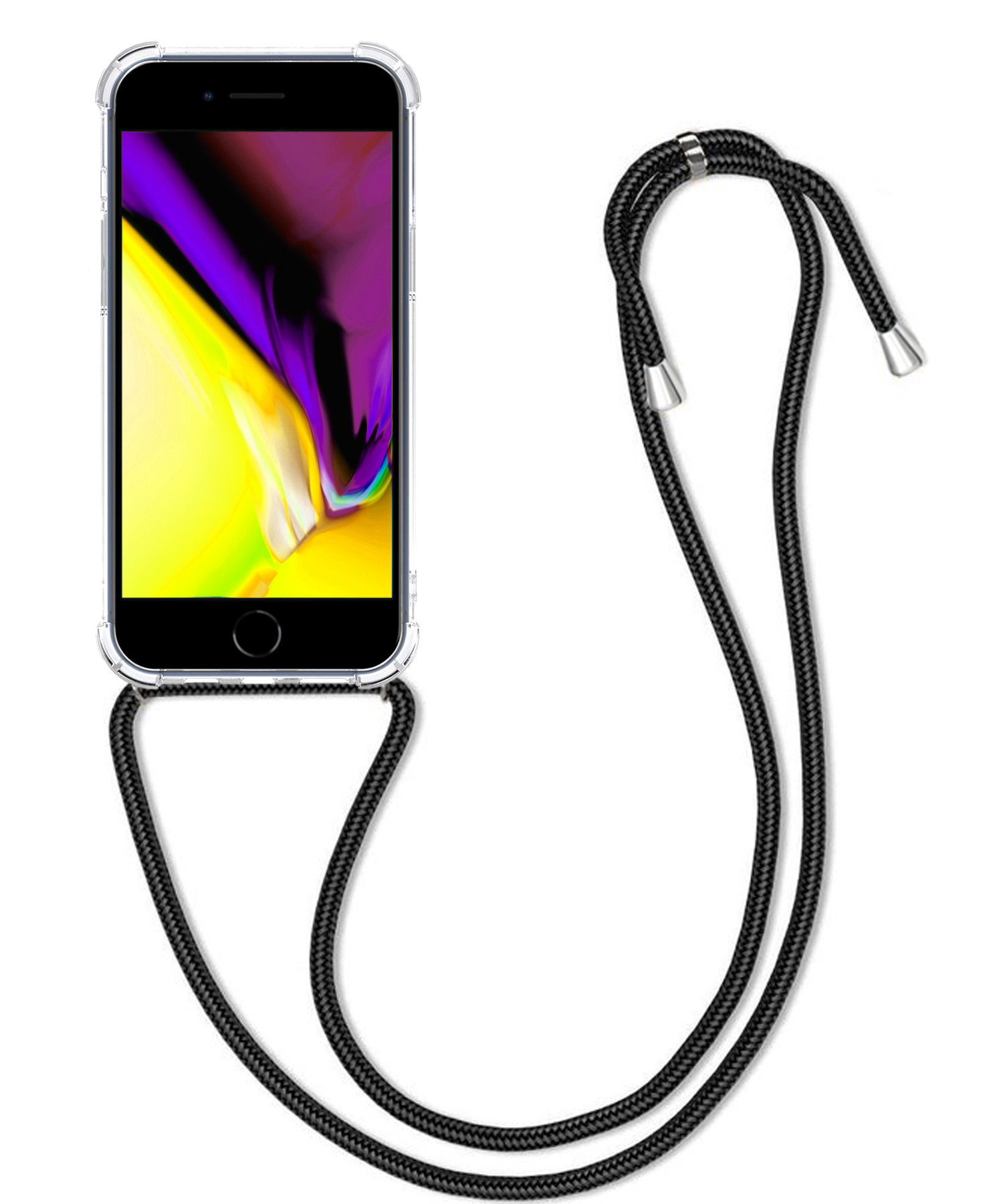 BASEY. Hoes Geschikt voor iPhone 8 Hoesje Shock Proof Case Met Koord Shock Hoes Met Koord - Hoesje Geschikt voor iPhone 8 Hoes Cover Met Koord - Transparant