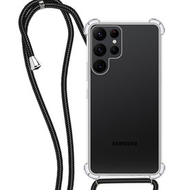 NoXx Samsung Galaxy S22 Ultra Hoesje Transparant Shockproof Met Zwart Koord