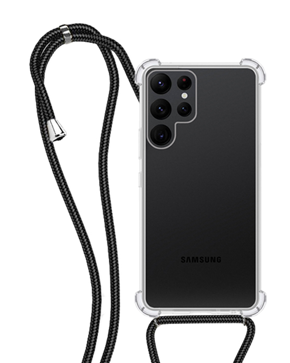 NoXx Hoes Geschikt voor Samsung S22 Ultra Hoesje Transparant Met Telefoonkoord Cover Shock Proof Case Koord Hoes