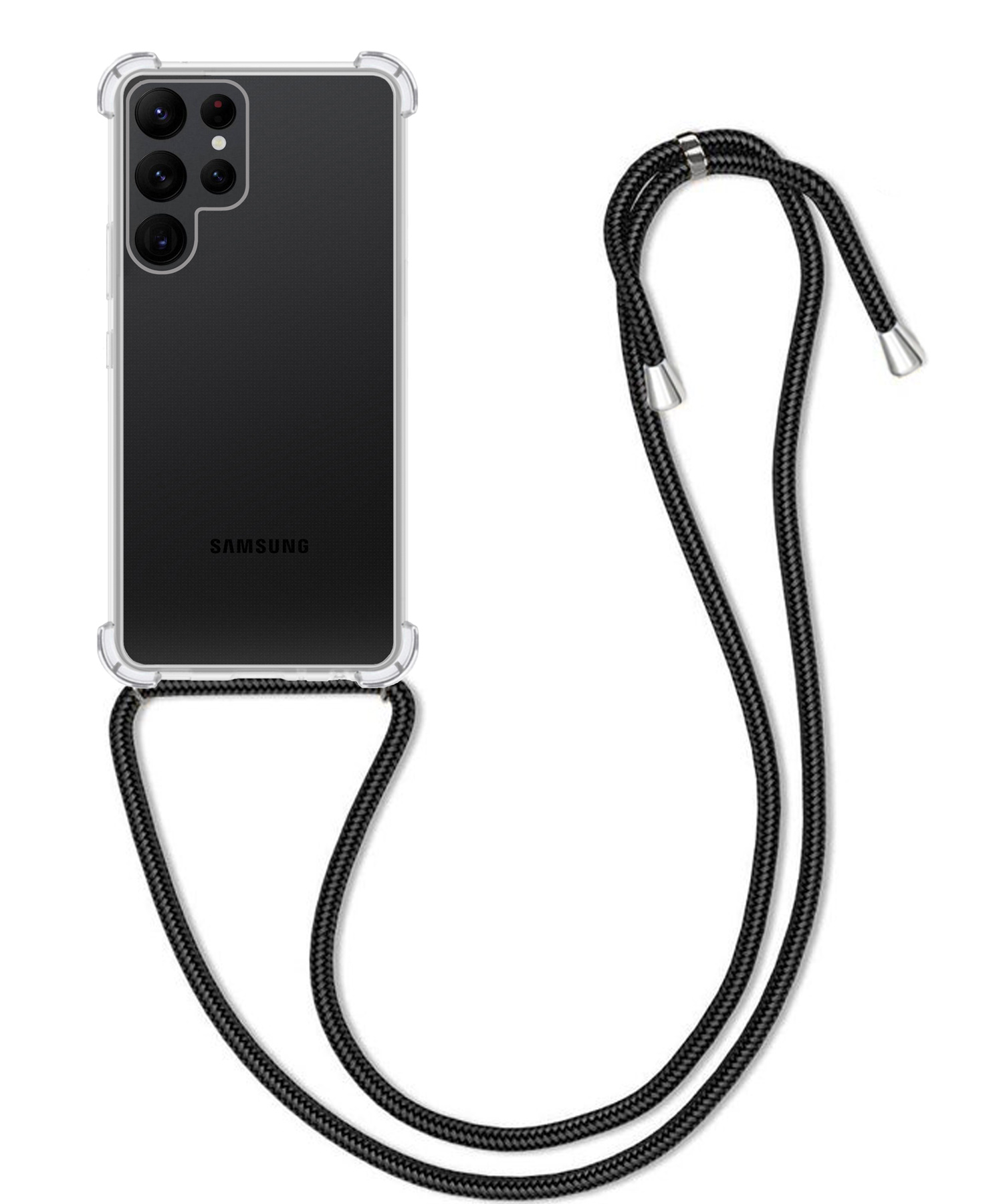 BASEY. Hoes Geschikt voor Samsung S22 Ultra Hoesje Shock Proof Case Met Koord Shock Hoes Met Koord - Hoesje Geschikt voor Samsung Galaxy S22 Ultra Hoes Cover Met Koord - Transparant