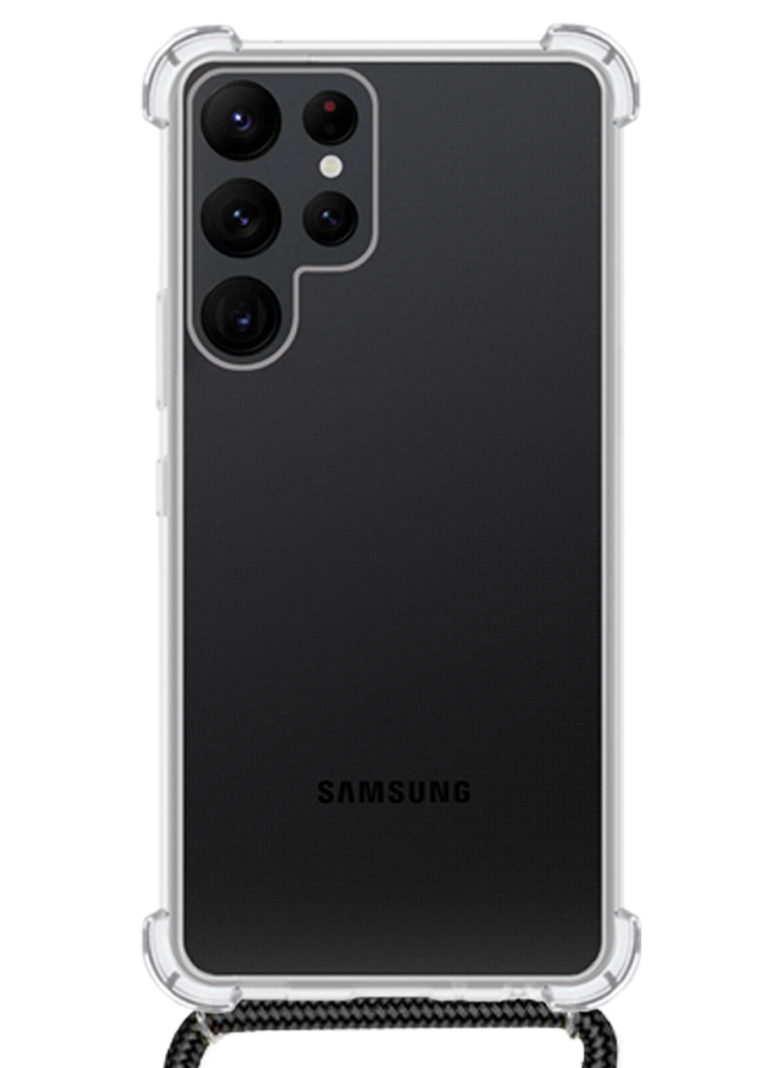 BASEY. Hoes Geschikt voor Samsung S22 Ultra Hoesje Shock Proof Case Met Koord Shock Hoes Met Koord - Hoesje Geschikt voor Samsung Galaxy S22 Ultra Hoes Cover Met Koord - Transparant