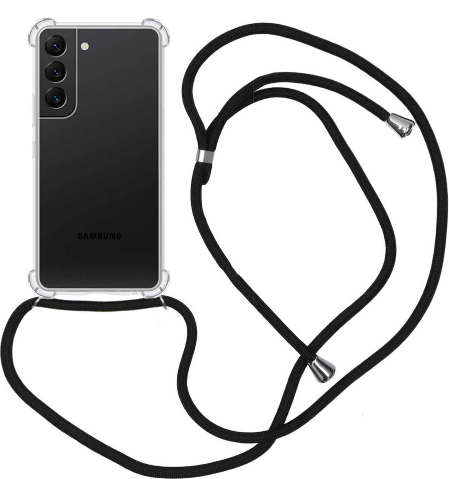 Nomfy Hoesje Geschikt voor Samsung S22 Hoesje Shock Proof Transparant Met Telefoonketting Case Shock Koord - Hoesje Geschikt voor Samsung Galaxy S22 Shock Proof Case Met Koord - Transparant