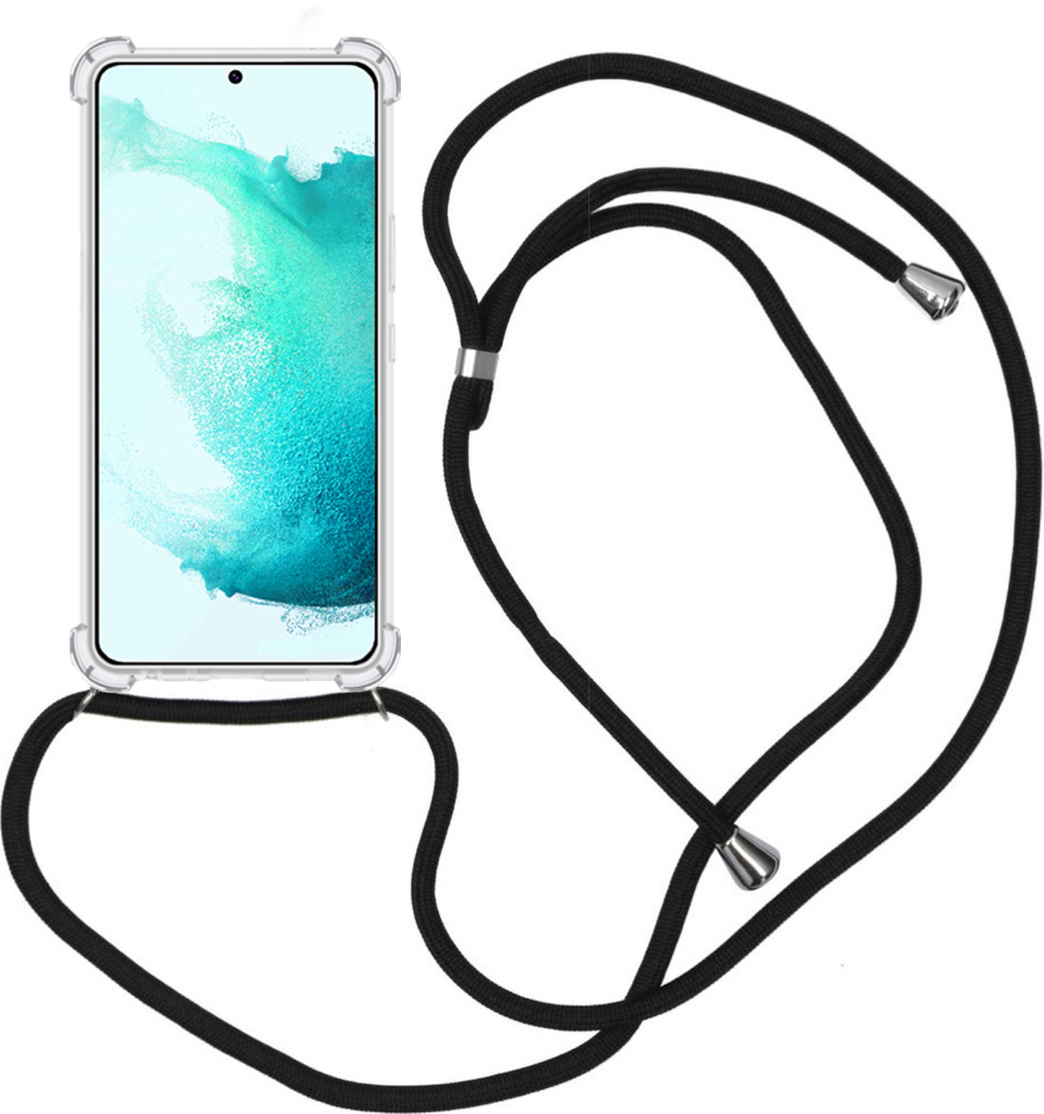 Nomfy Hoesje Geschikt voor Samsung S22 Hoesje Shock Proof Transparant Met Telefoonketting Case Shock Koord - Hoesje Geschikt voor Samsung Galaxy S22 Shock Proof Case Met Koord - Transparant