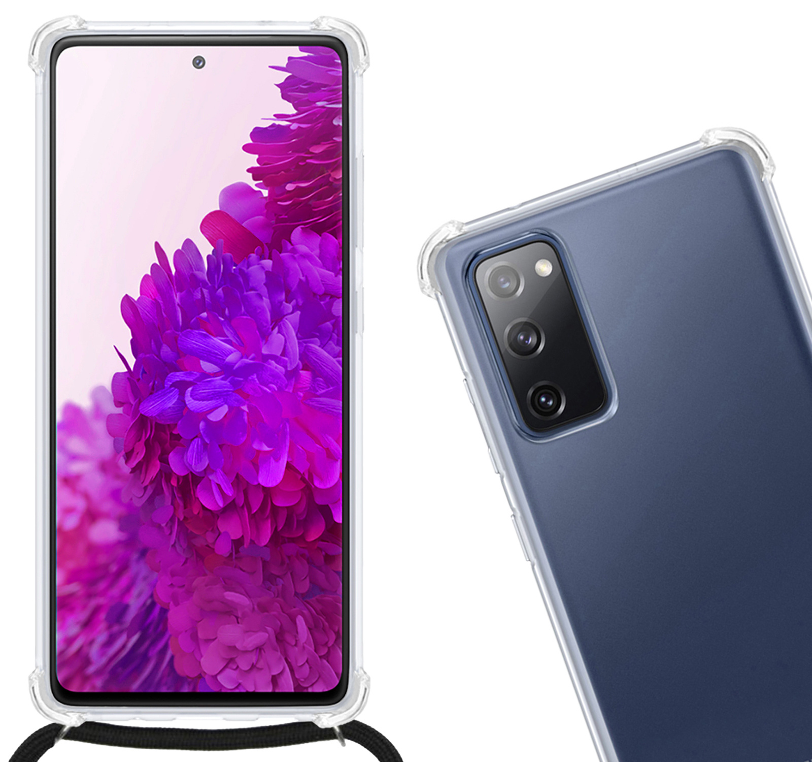 Nomfy Hoesje Geschikt voor Samsung S20 FE Hoesje Shock Proof Transparant Met Telefoonketting Case Shock Koord - Hoesje Geschikt voor Samsung Galaxy S20 FE Shock Proof Case Met Koord - Transparant
