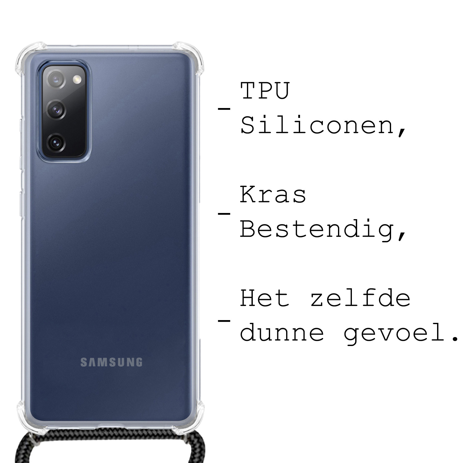 BASEY. Hoes Geschikt voor Samsung S20 FE Hoesje Shock Proof Case Met Koord Shock Hoes Met Koord - Hoesje Geschikt voor Samsung Galaxy S20 FE Hoes Cover Met Koord - Transparant