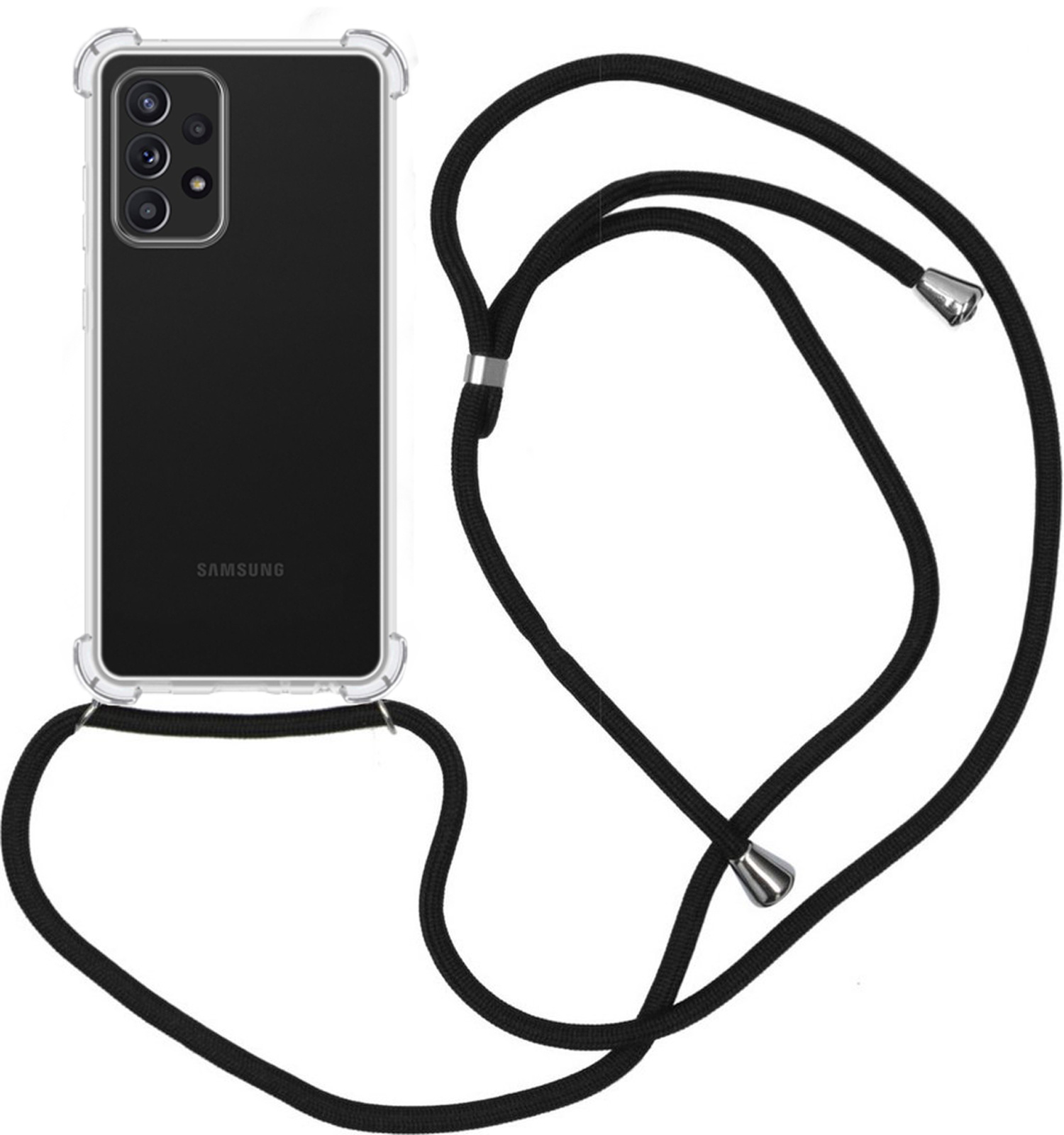 Nomfy Hoesje Geschikt voor Samsung A53 Hoesje Shock Proof Transparant Met Telefoonketting Case Shock Koord - Hoesje Geschikt voor Samsung Galaxy A53 Shock Proof Case Met Koord - Transparant