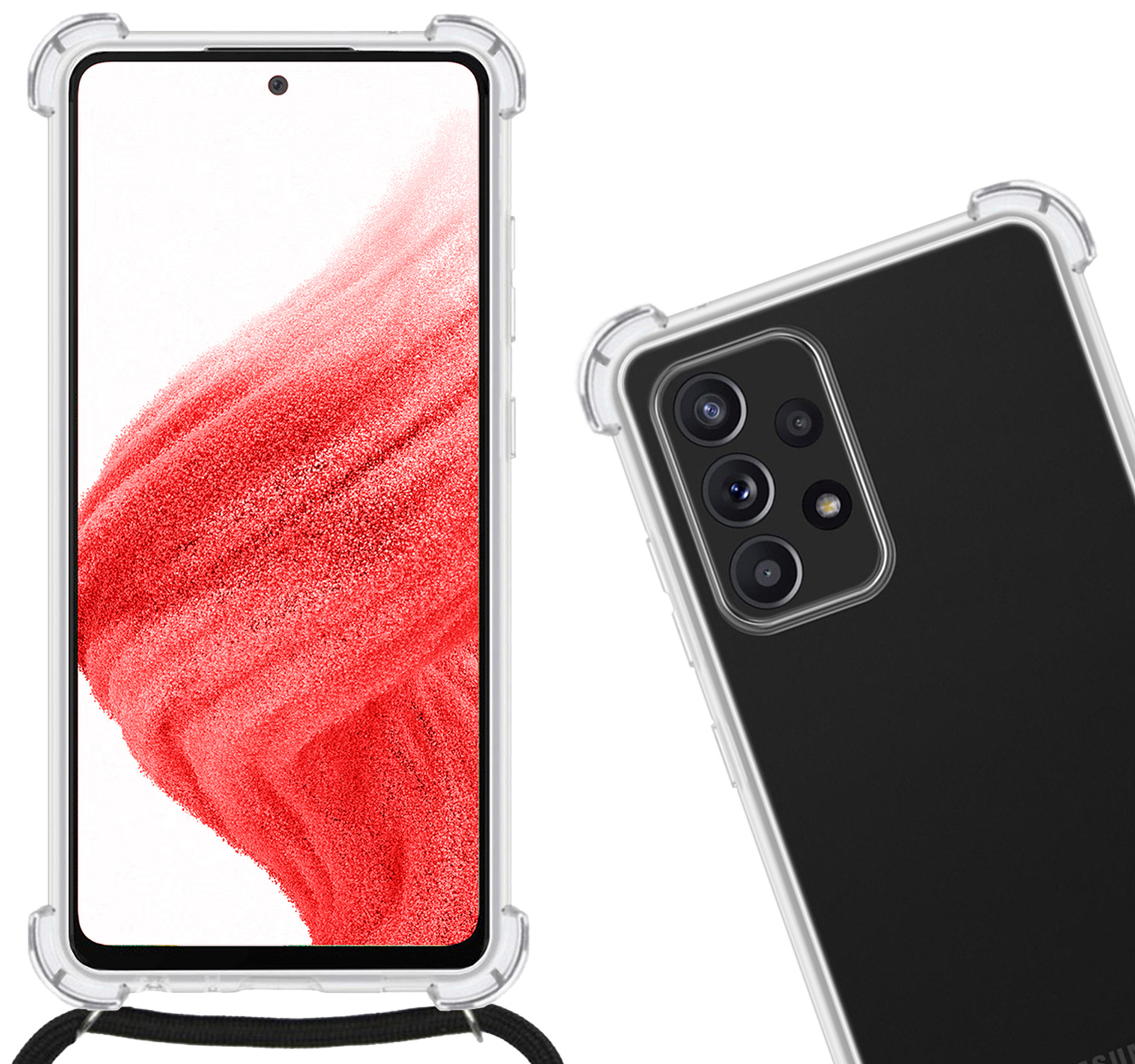 Nomfy Hoesje Geschikt voor Samsung A52 Hoesje Shock Proof Transparant Met Telefoonketting Case Shock Koord - Hoesje Geschikt voor Samsung Galaxy A52 Shock Proof Case Met Koord - Transparant