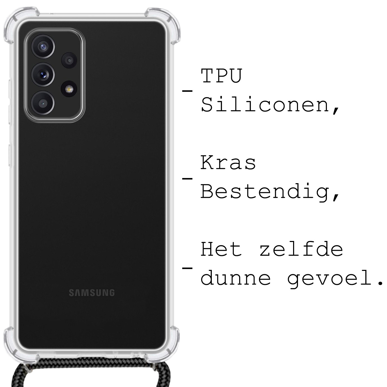 BASEY. Hoes Geschikt voor Samsung A52 Hoesje Shock Proof Case Met Koord Shock Hoes Met Koord - Hoesje Geschikt voor Samsung Galaxy A52 Hoes Cover Met Koord - Transparant