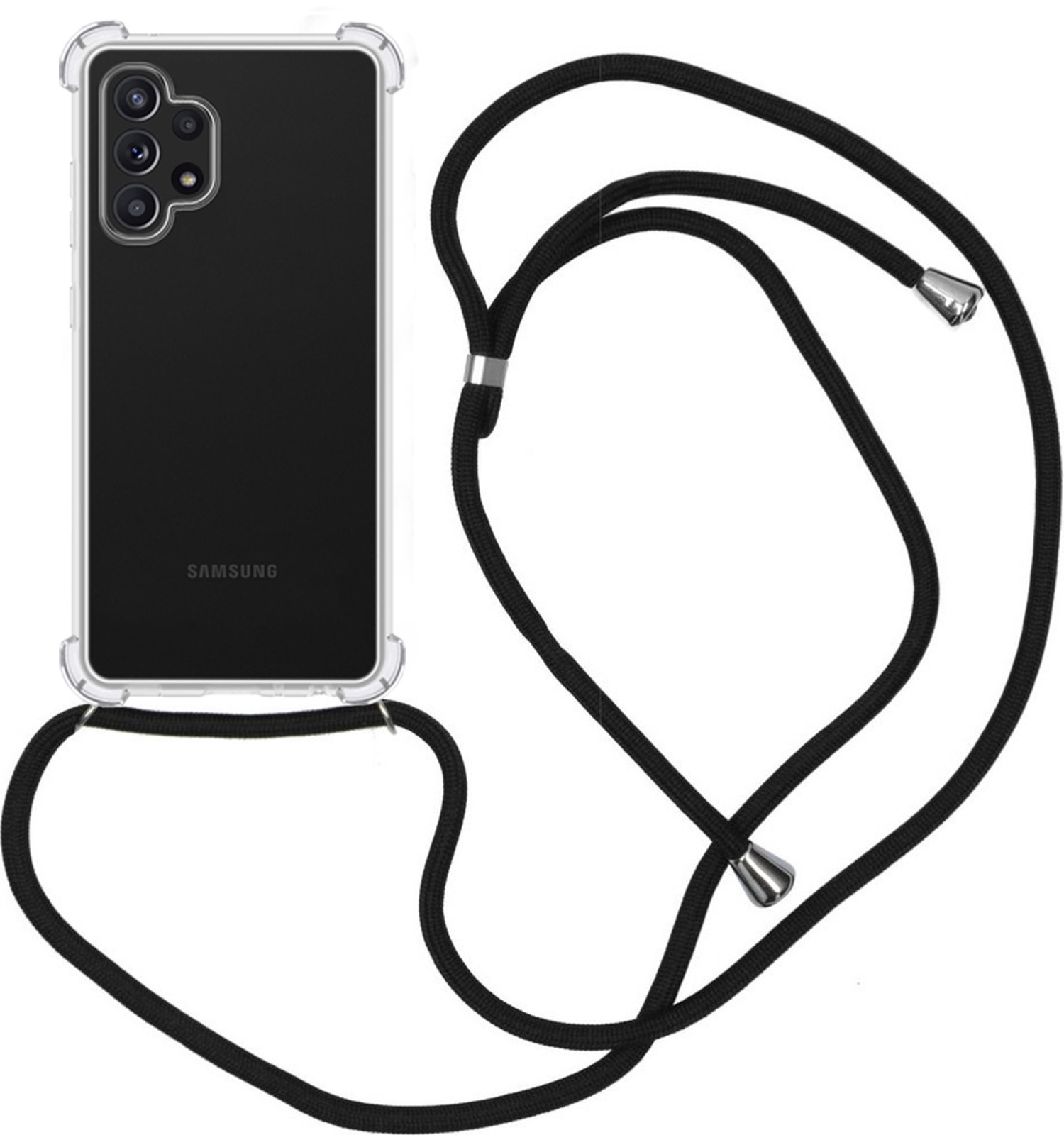 Nomfy Hoesje Geschikt voor Samsung A32 5G Hoesje Shock Proof Transparant Met Telefoonketting Case Shock Koord - Hoesje Geschikt voor Samsung Galaxy A32 5G Shock Proof Case Met Koord - Transparant