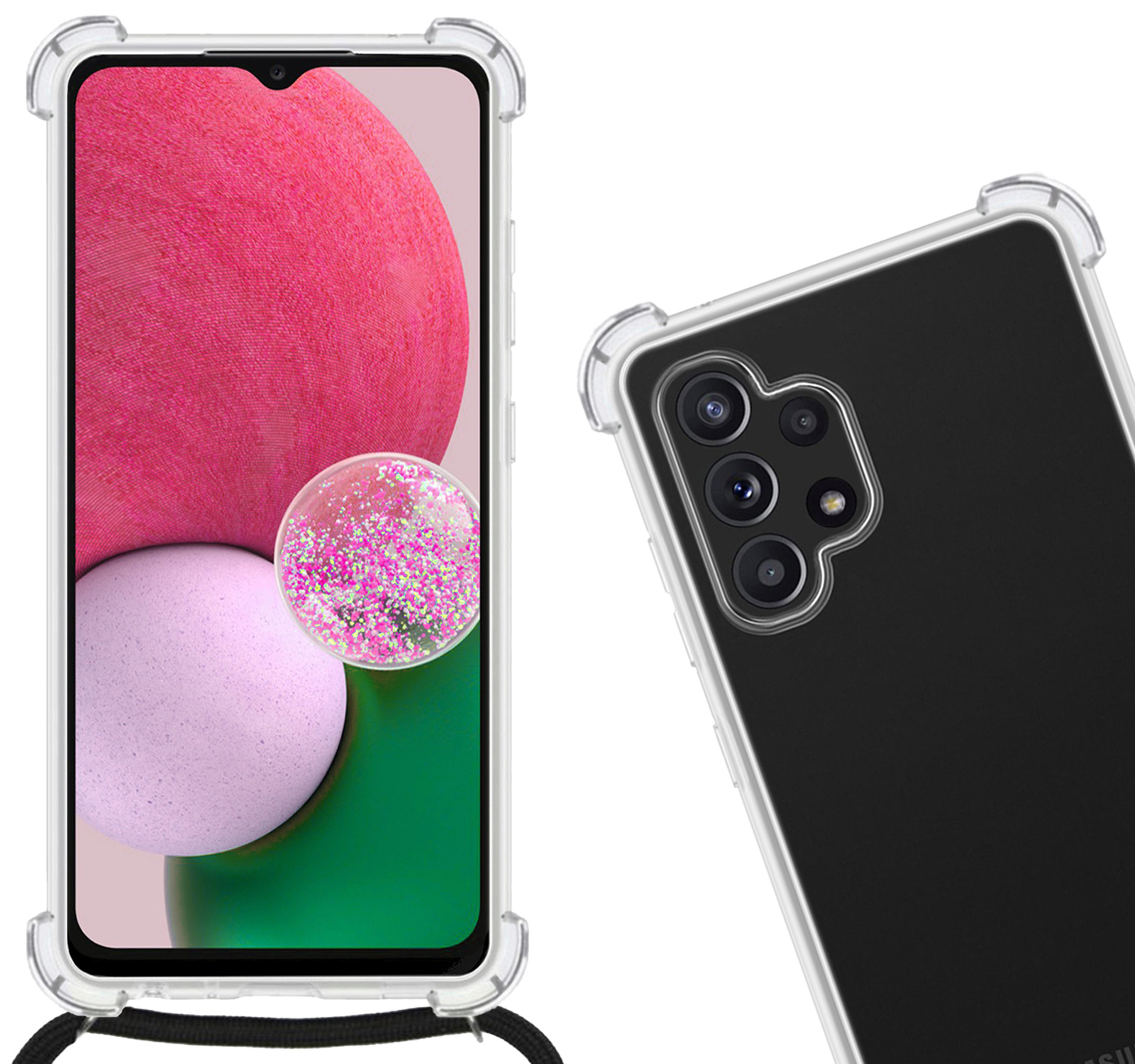 Nomfy Hoesje Geschikt voor Samsung A32 5G Hoesje Shock Proof Transparant Met Telefoonketting Case Shock Koord - Hoesje Geschikt voor Samsung Galaxy A32 5G Shock Proof Case Met Koord - Transparant