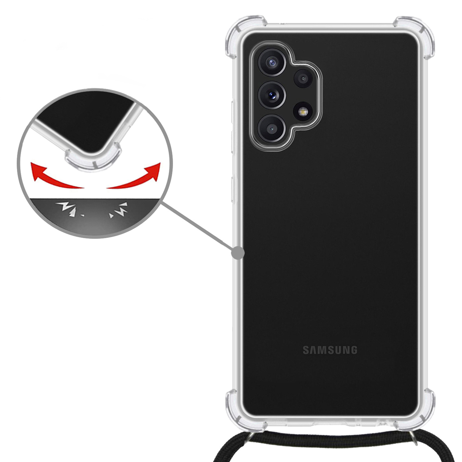 Nomfy Hoesje Geschikt voor Samsung A32 5G Hoesje Shock Proof Transparant Met Telefoonketting Case Shock Koord - Hoesje Geschikt voor Samsung Galaxy A32 5G Shock Proof Case Met Koord - Transparant