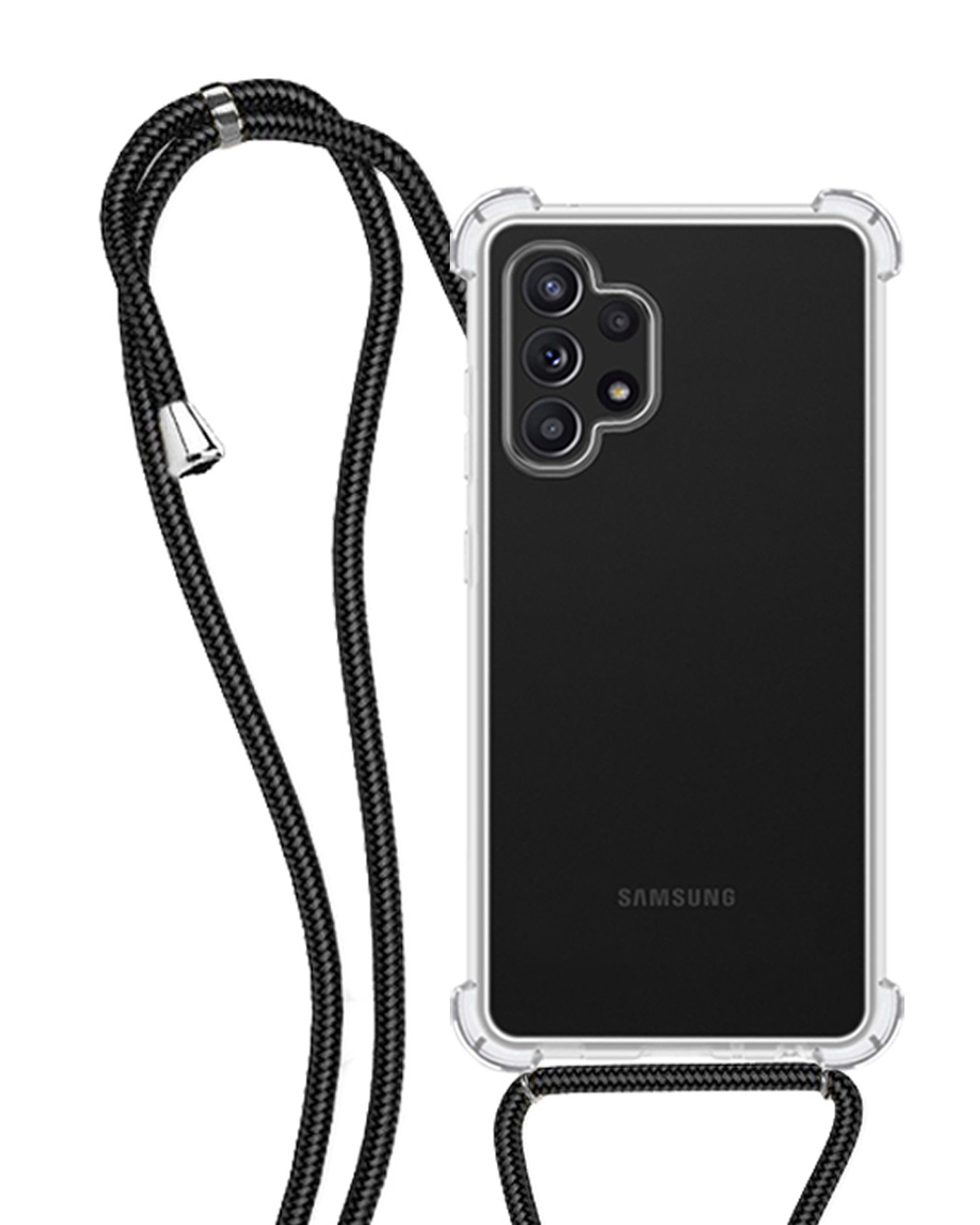 NoXx Hoes Geschikt voor Samsung A32 5G Hoesje Transparant Met Telefoonkoord Cover Shock Proof Case Koord Hoes