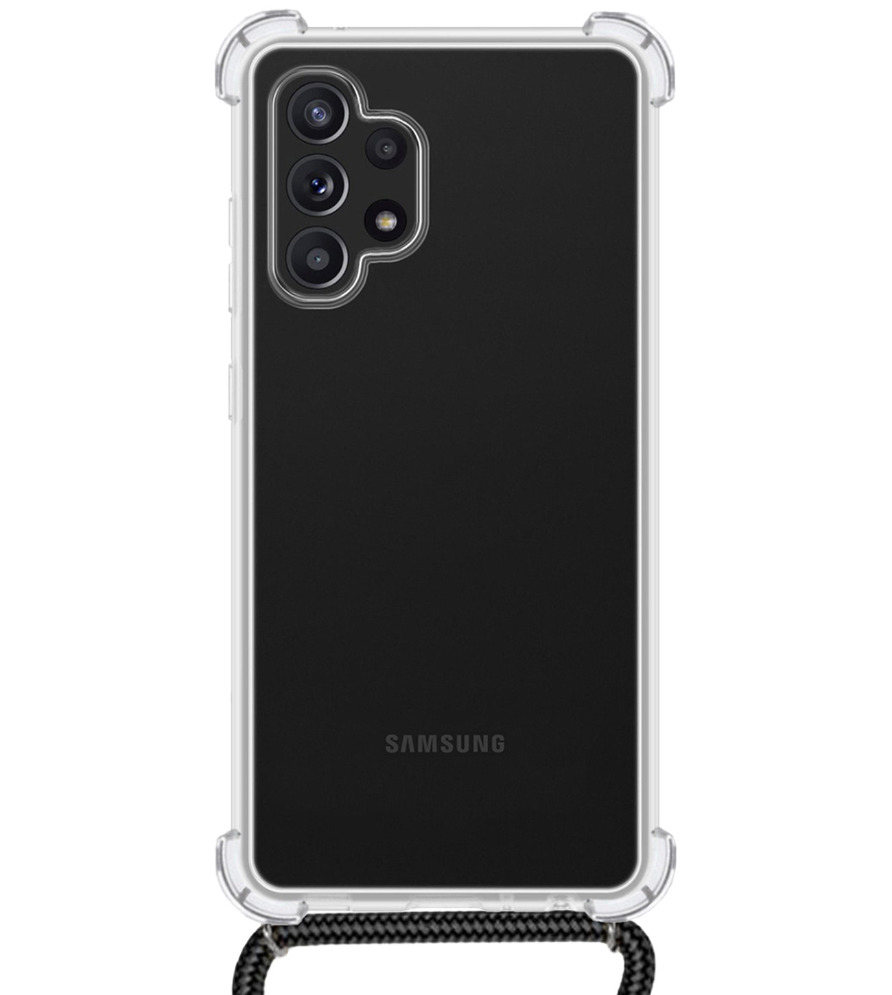 NoXx Hoes Geschikt voor Samsung A32 5G Hoesje Transparant Met Telefoonkoord Cover Shock Proof Case Koord Hoes