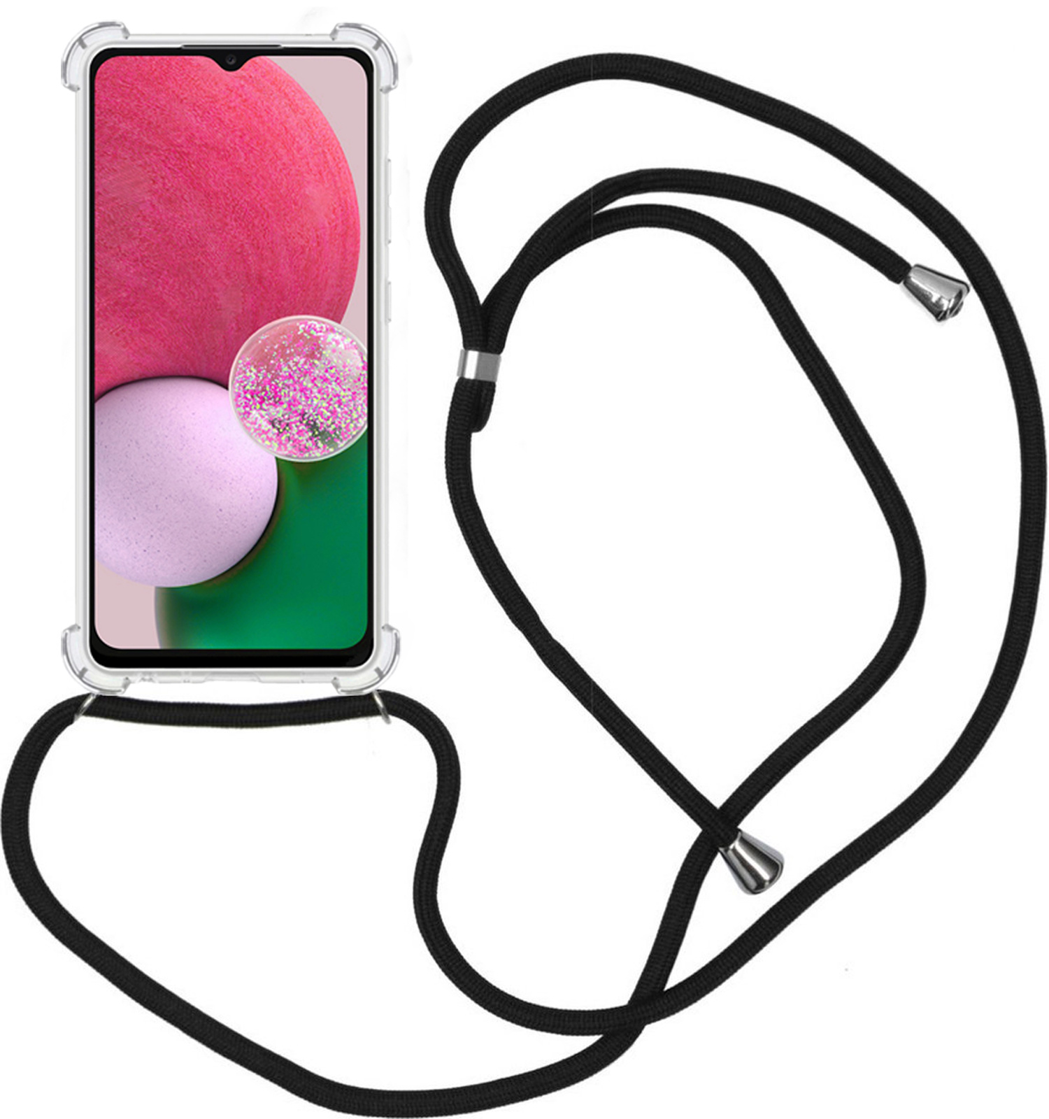 Nomfy Hoesje Geschikt voor Samsung A13 5G Hoesje Shock Proof Transparant Met Telefoonketting Case Shock Koord - Hoesje Geschikt voor Samsung Galaxy A13 5G Shock Proof Case Met Koord - Transparant