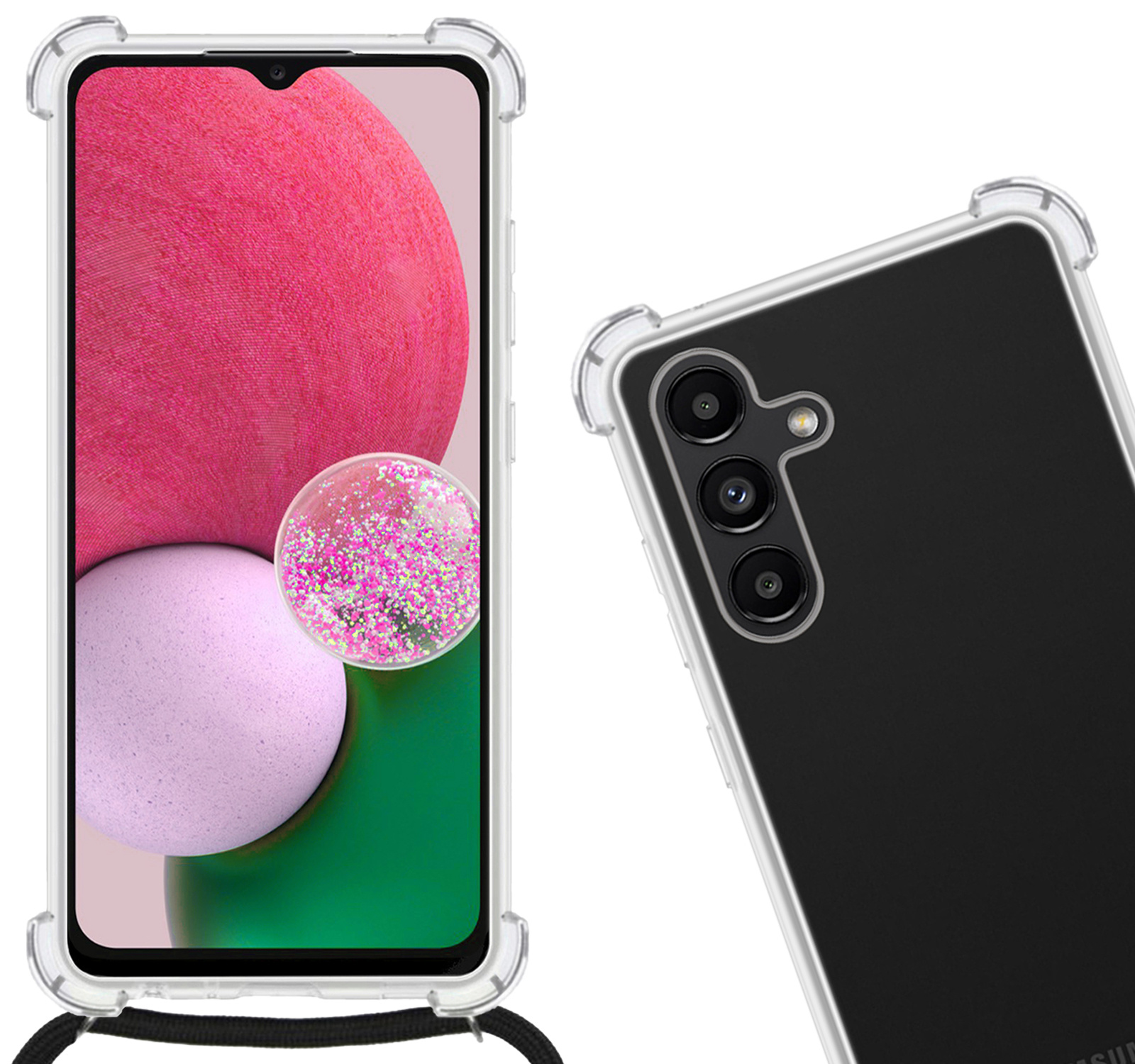Nomfy Hoesje Geschikt voor Samsung A13 5G Hoesje Shock Proof Transparant Met Telefoonketting Case Shock Koord - Hoesje Geschikt voor Samsung Galaxy A13 5G Shock Proof Case Met Koord - Transparant