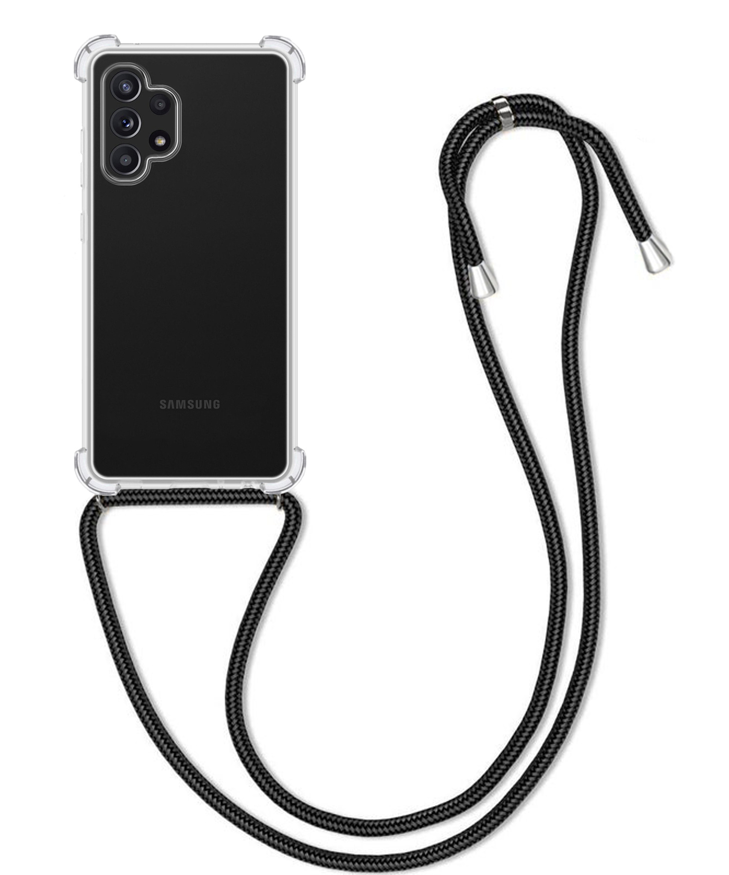 BASEY. Hoes Geschikt voor Samsung A13 4G Hoesje Shock Proof Case Met Koord Shock Hoes Met Koord - Hoesje Geschikt voor Samsung Galaxy A13 4G Hoes Cover Met Koord - Transparant