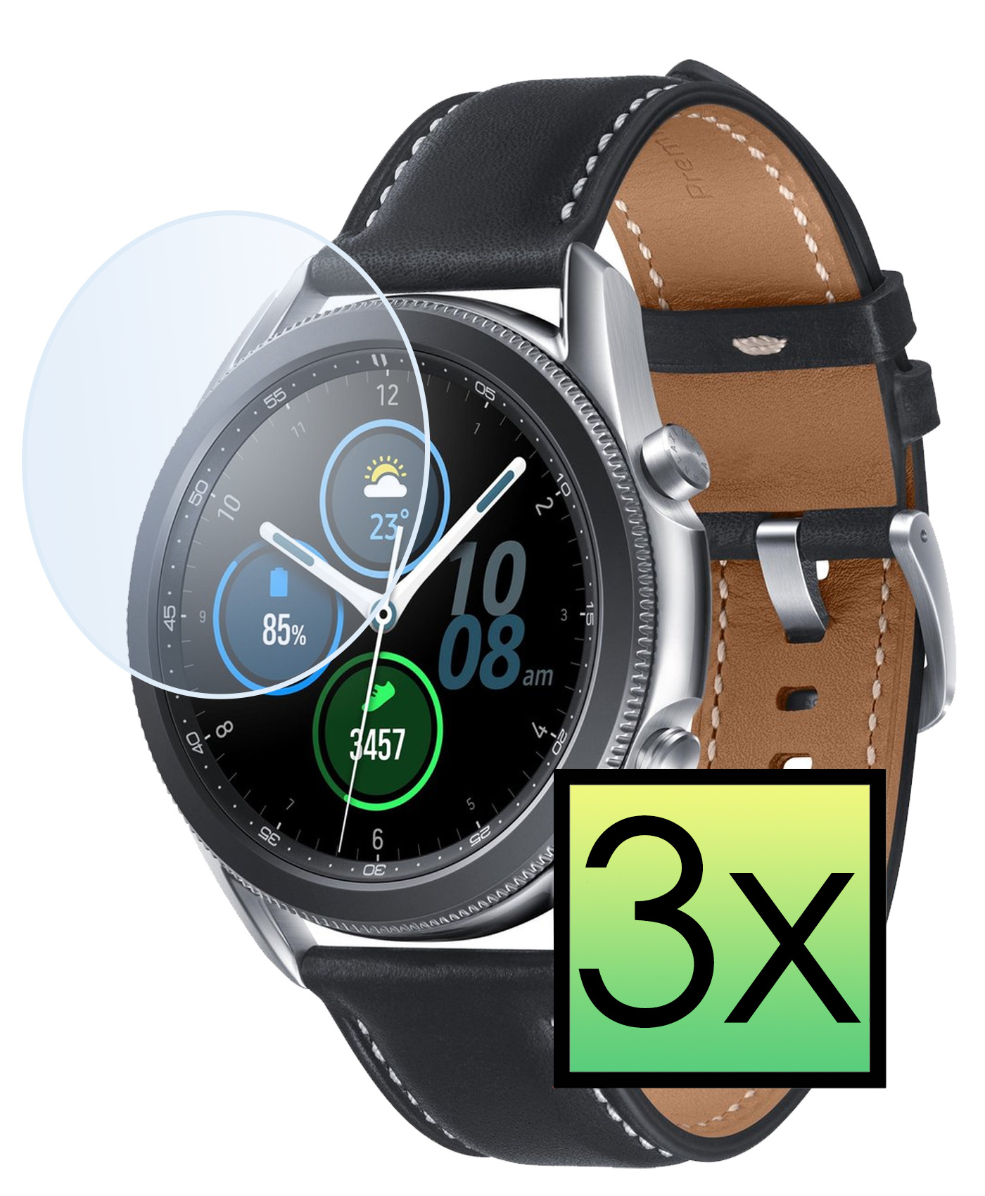 NoXx Screenprotector Geschikt voor Samsung Galaxy Watch 3 45 mm Screenprotector Tempered Glass Gehard Glas - 3x