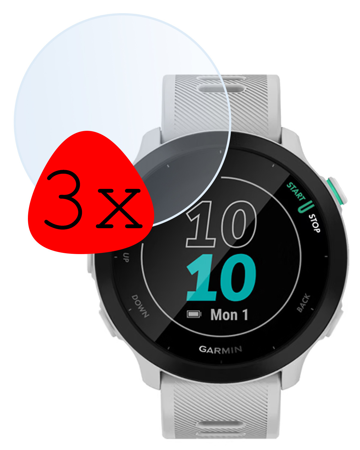 BASEY. Screenprotector Geschikt voor Garmin Forerunner 55 Screenprotector Tempered Glass Beschermglas - Screenprotector Geschikt voor Garmin Forerunner 55 Screen Protector - 3 Stuks