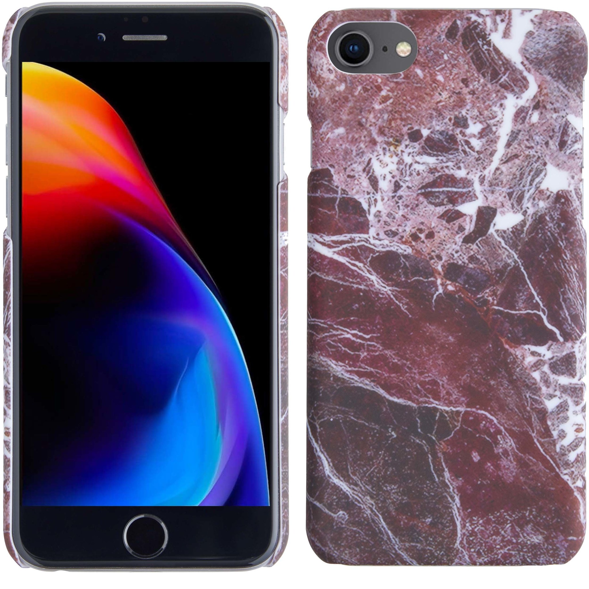 BASEY. Hoes Geschikt voor iPhone SE 2022 Hoesje Marmer Case Marmeren Cover Hoes Hardcover - Rood