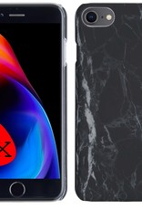 BASEY. Hoes Geschikt voor iPhone SE 2022 Hoesje Marmer Case Marmeren Cover Hoes Hardcover - Zwart - 2 Stuks