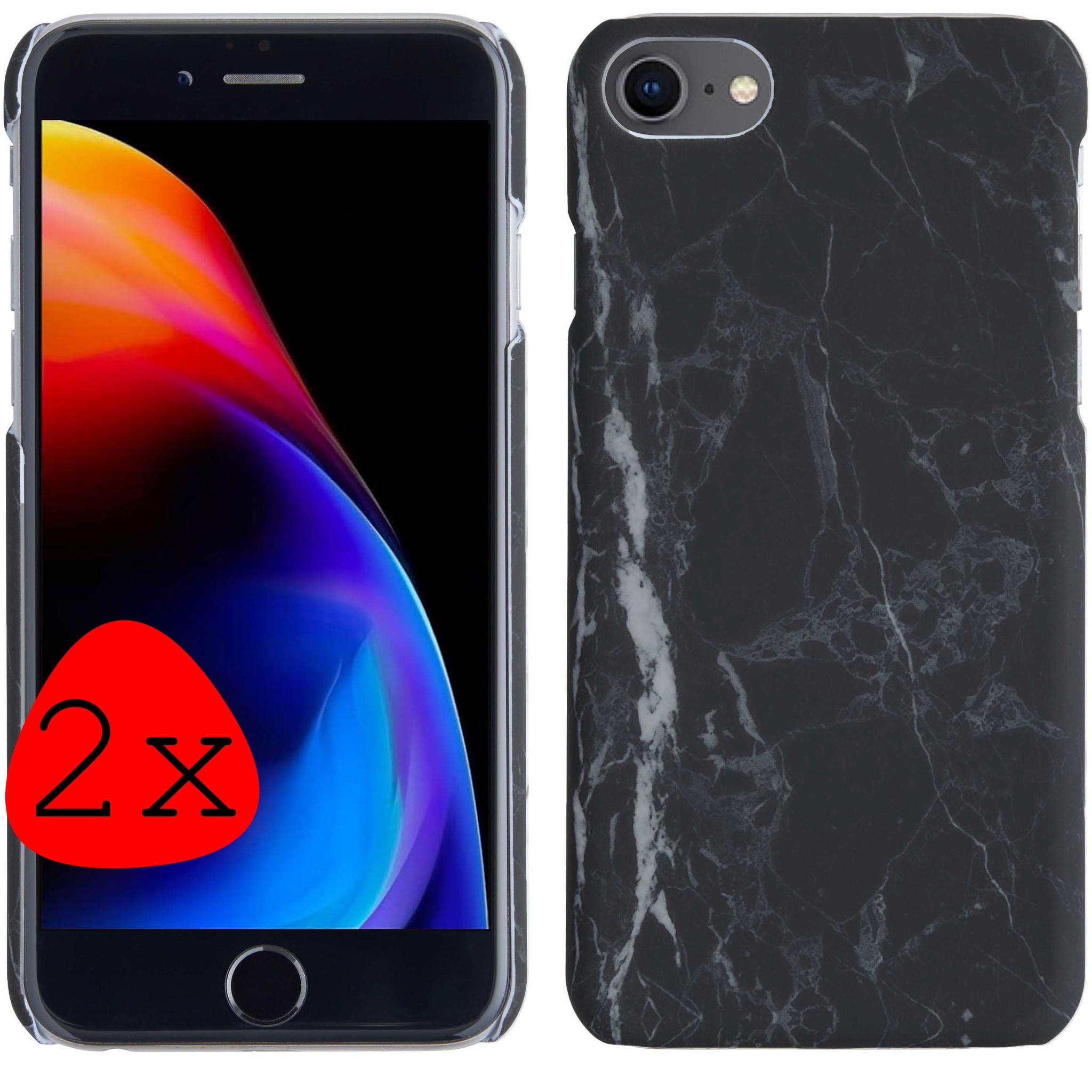 BASEY. Hoes Geschikt voor iPhone SE 2022 Hoesje Marmer Case Marmeren Cover Hoes Hardcover - Zwart - 2 Stuks