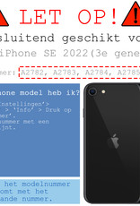 BASEY. Hoes Geschikt voor iPhone SE 2022 Hoesje Marmer Case Marmeren Cover Hoes Hardcover - Zwart - 2 Stuks