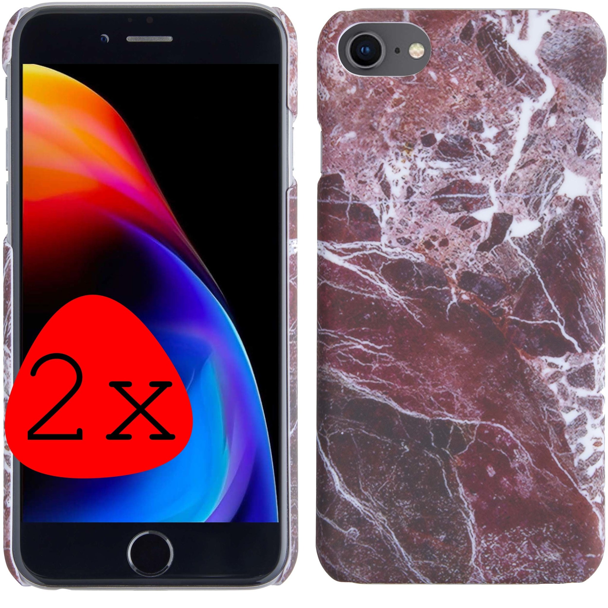 BASEY. Hoes Geschikt voor iPhone SE 2022 Hoesje Marmer Case Marmeren Cover Hoes Hardcover - Rood - 2 Stuks