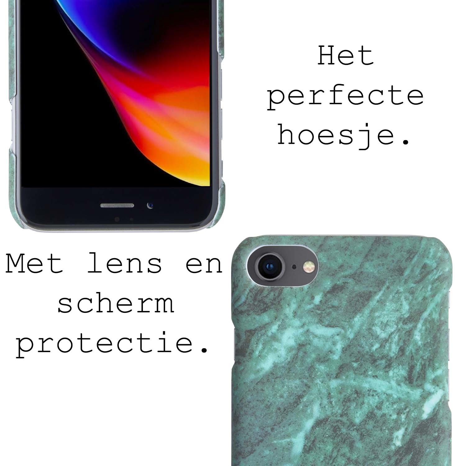 BASEY. Hoes Geschikt voor iPhone SE 2022 Hoesje Marmer Case Marmeren Cover Hoes Hardcover - Groen - 2 Stuks