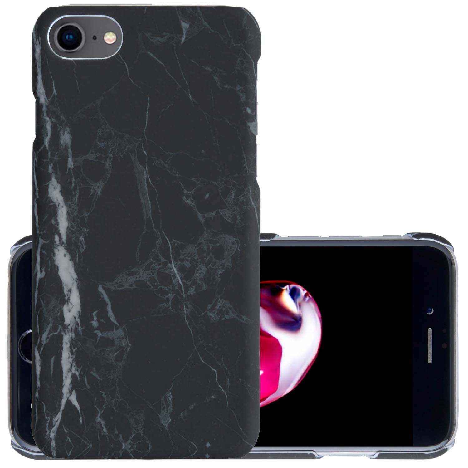 NoXx Hoes Geschikt voor iPhone SE 2022 Hoesje Marmer Back Case Hardcover Marmeren Hoes Marmer - Zwart