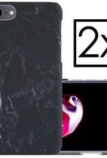 NoXx Hoes Geschikt voor iPhone SE 2022 Hoesje Marmer Back Case Hardcover Marmeren Hoes Marmer - Zwart - 2x