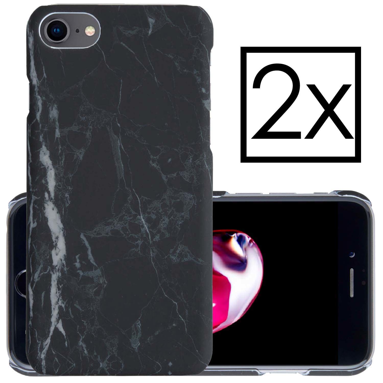 NoXx iPhone SE 2022 Hoesje Marmer Back Case Hardcover Marmeren Hoes Zwart - 2x