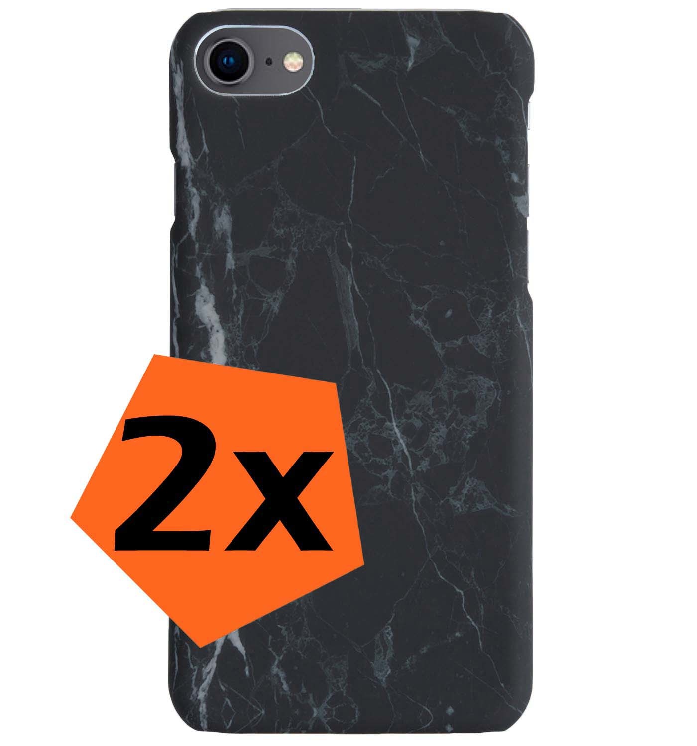 Nomfy iPhone SE 2022 Hoesje Marmeren Case - iPhone SE 2022 Marmer Hoes Hard Cover - Zwart - 2X