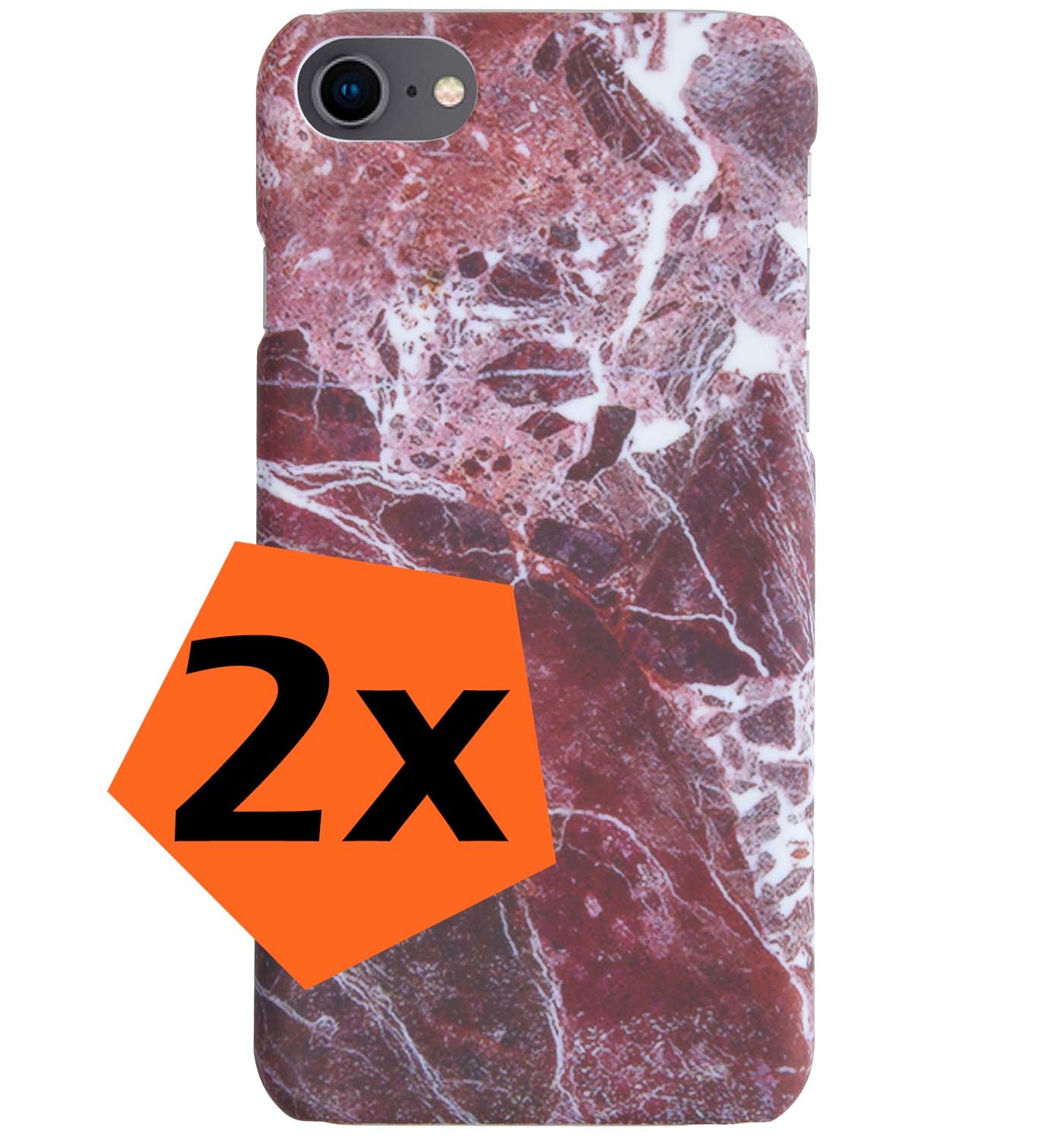 Nomfy iPhone SE 2022 Hoesje Marmeren Case - iPhone SE 2022 Marmer Hoes Hard Cover - Rood - 2X