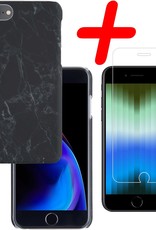 BASEY. Hoes Geschikt voor iPhone SE 2022 Hoesje Marmer Case Marmeren Cover Hoes Hardcover Met Screenprotector - Zwart