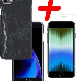 BASEY. BASEY. iPhone SE 2022 Hoesje Marmer Met Screenprotector - Zwart