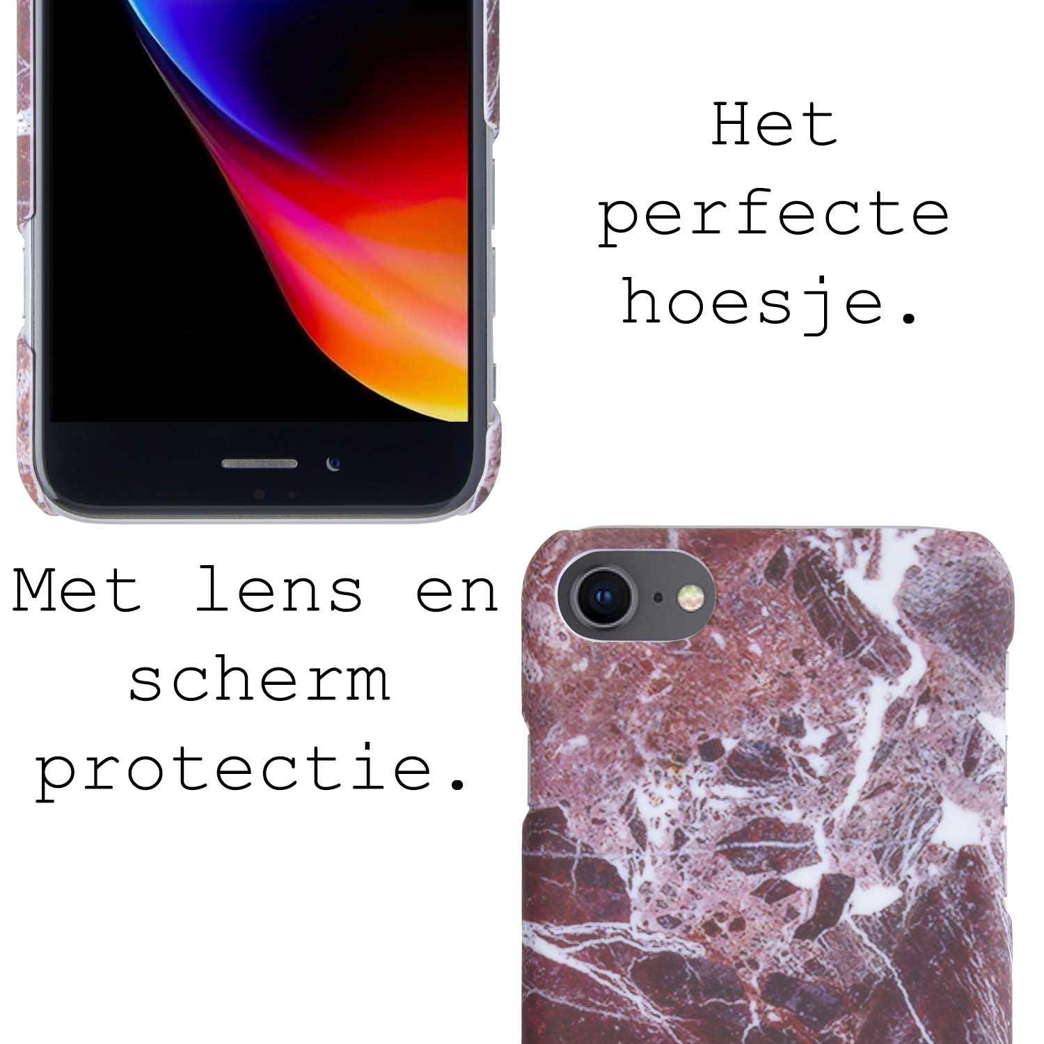 BASEY. Hoes Geschikt voor iPhone SE 2022 Hoesje Marmer Case Marmeren Cover Hoes Hardcover Met Screenprotector - Rood