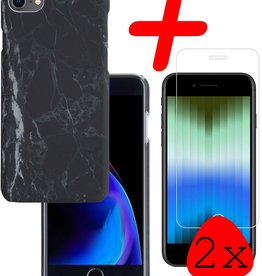 BASEY. BASEY. iPhone SE 2022 Hoesje Marmer Met 2x Screenprotector - Zwart - 2 PACK