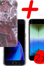 BASEY. iPhone SE 2022 Hoesje Marmer Case Marmeren Hard Cover Hoes Met 2x Screenprotector - Rood