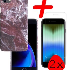 BASEY. BASEY. iPhone SE 2022 Hoesje Marmer Met 2x Screenprotector - Rood - 2 PACK