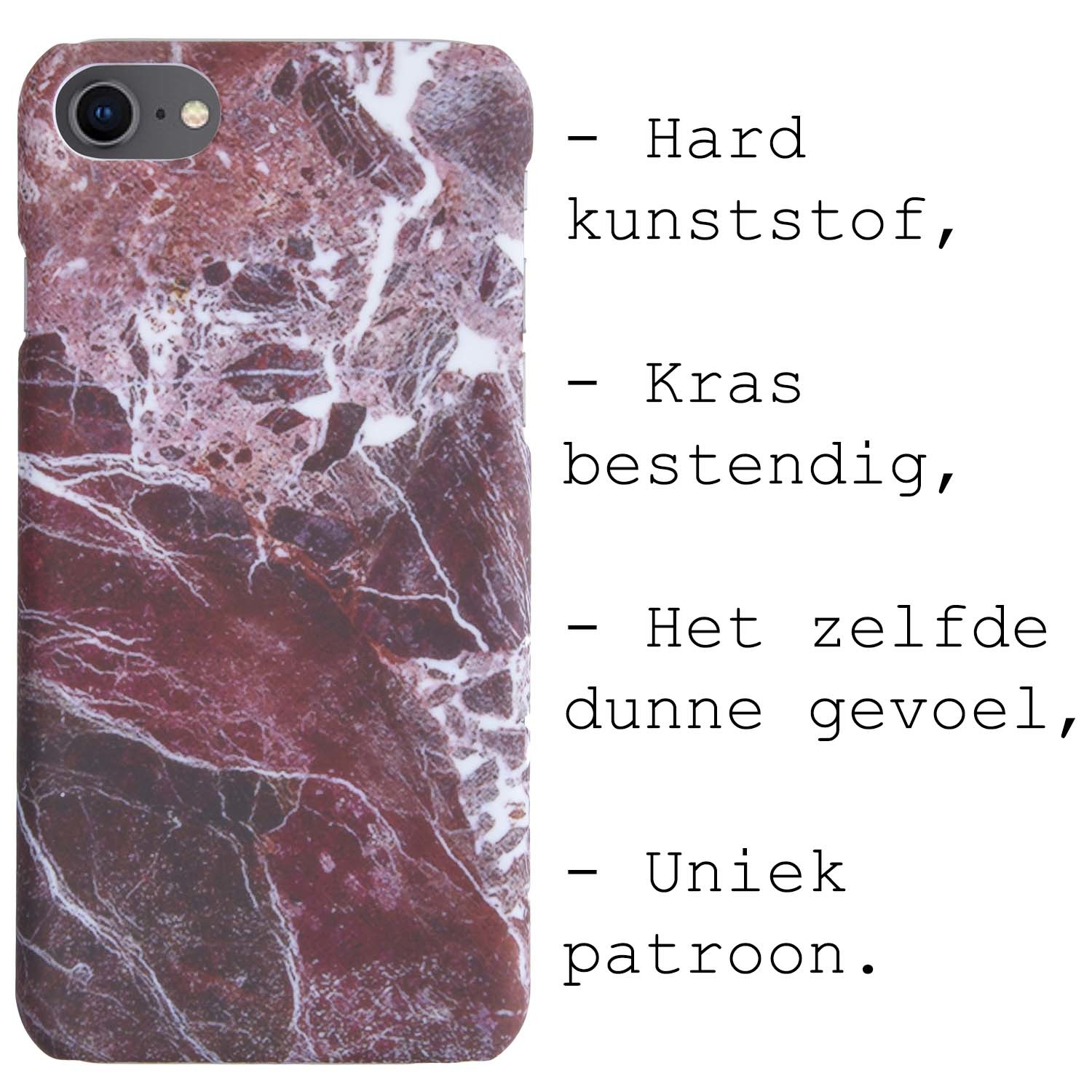 BASEY. iPhone SE 2022 Hoesje Marmer Case Marmeren Hard Cover Hoes Met 2x Screenprotector - Rood