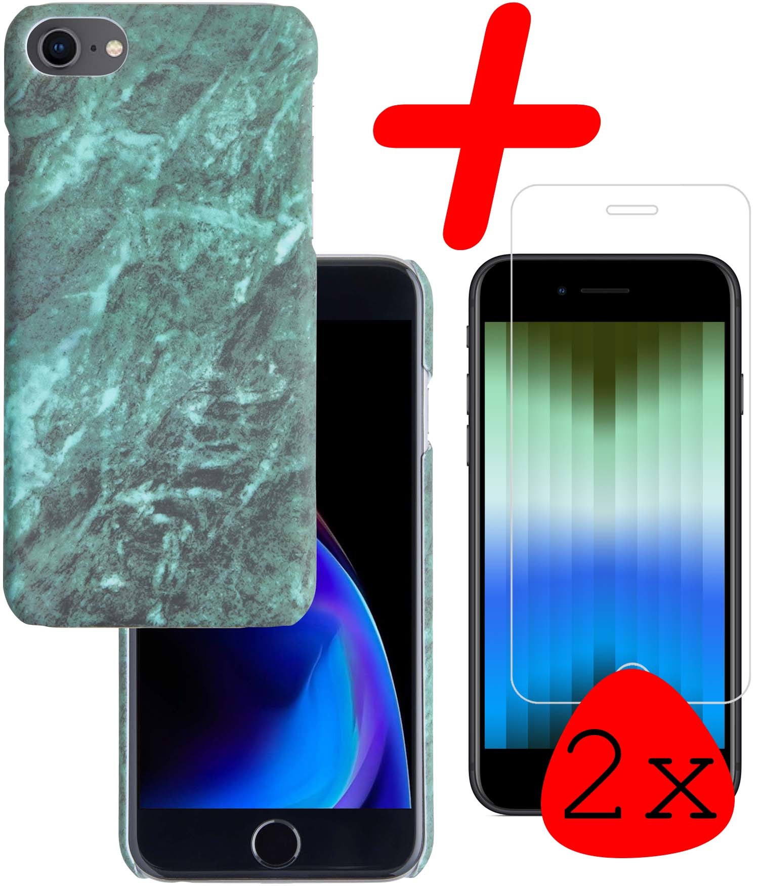 BASEY. iPhone SE 2022 Hoesje Marmer Case Marmeren Hard Cover Hoes Met 2x Screenprotector - Groen