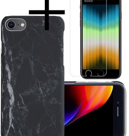 NoXx NoXx iPhone SE 2022 Hoesje Marmer Met Screenprotector - Zwart