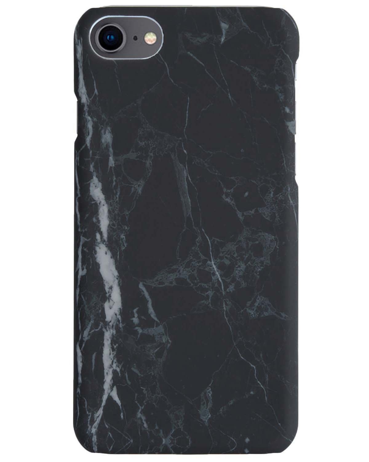 NoXx Hoes Geschikt voor iPhone SE 2022 Hoesje Marmer Back Case Hardcover Marmeren Hoes Marmer Met Screenprotector - Zwart