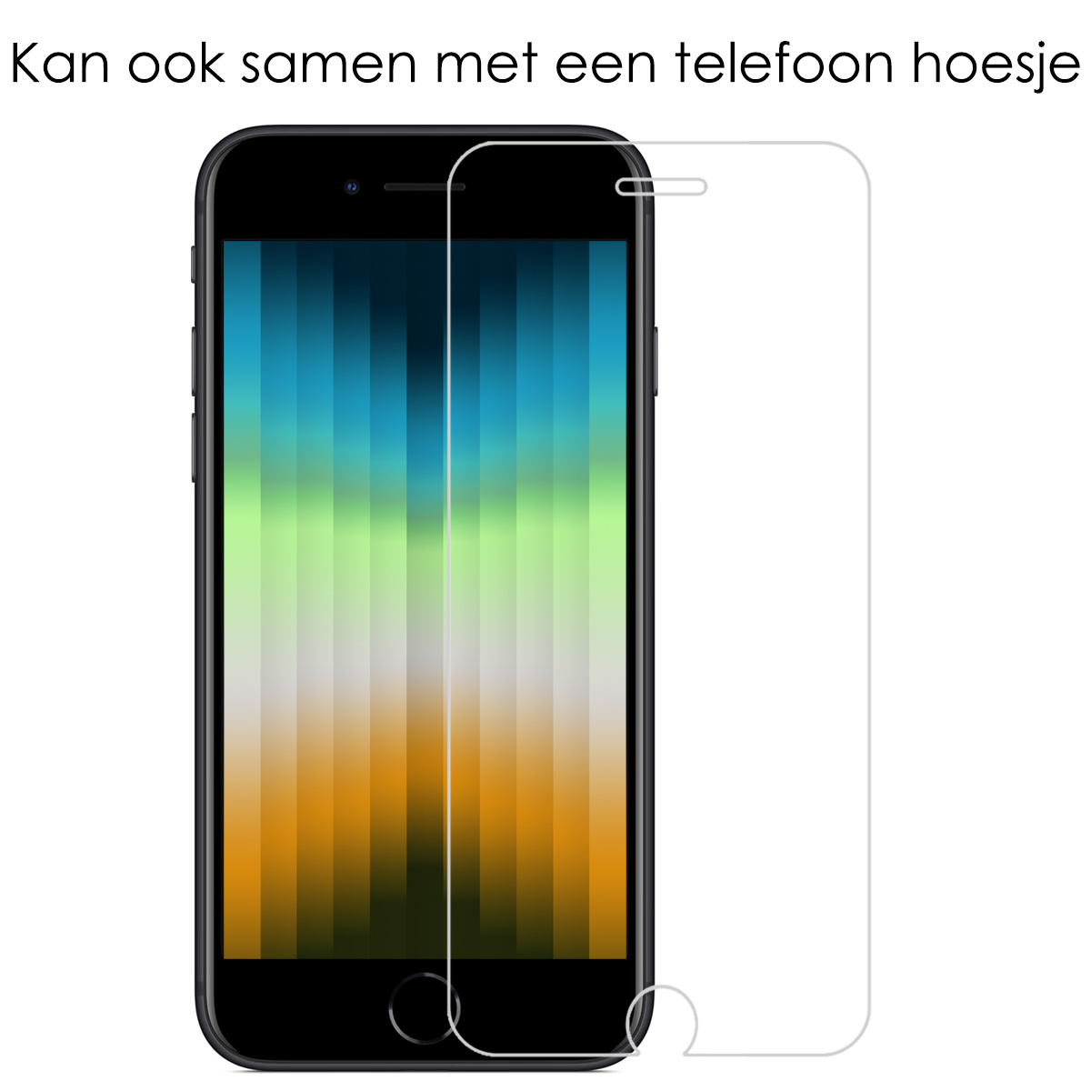 NoXx Hoes Geschikt voor iPhone SE 2022 Hoesje Marmer Back Case Hardcover Marmeren Hoes Marmer Met Screenprotector - Zwart