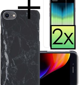 NoXx NoXx iPhone SE 2022 Hoesje Marmer Met 2x Screenprotector - Zwart - 2 PACK